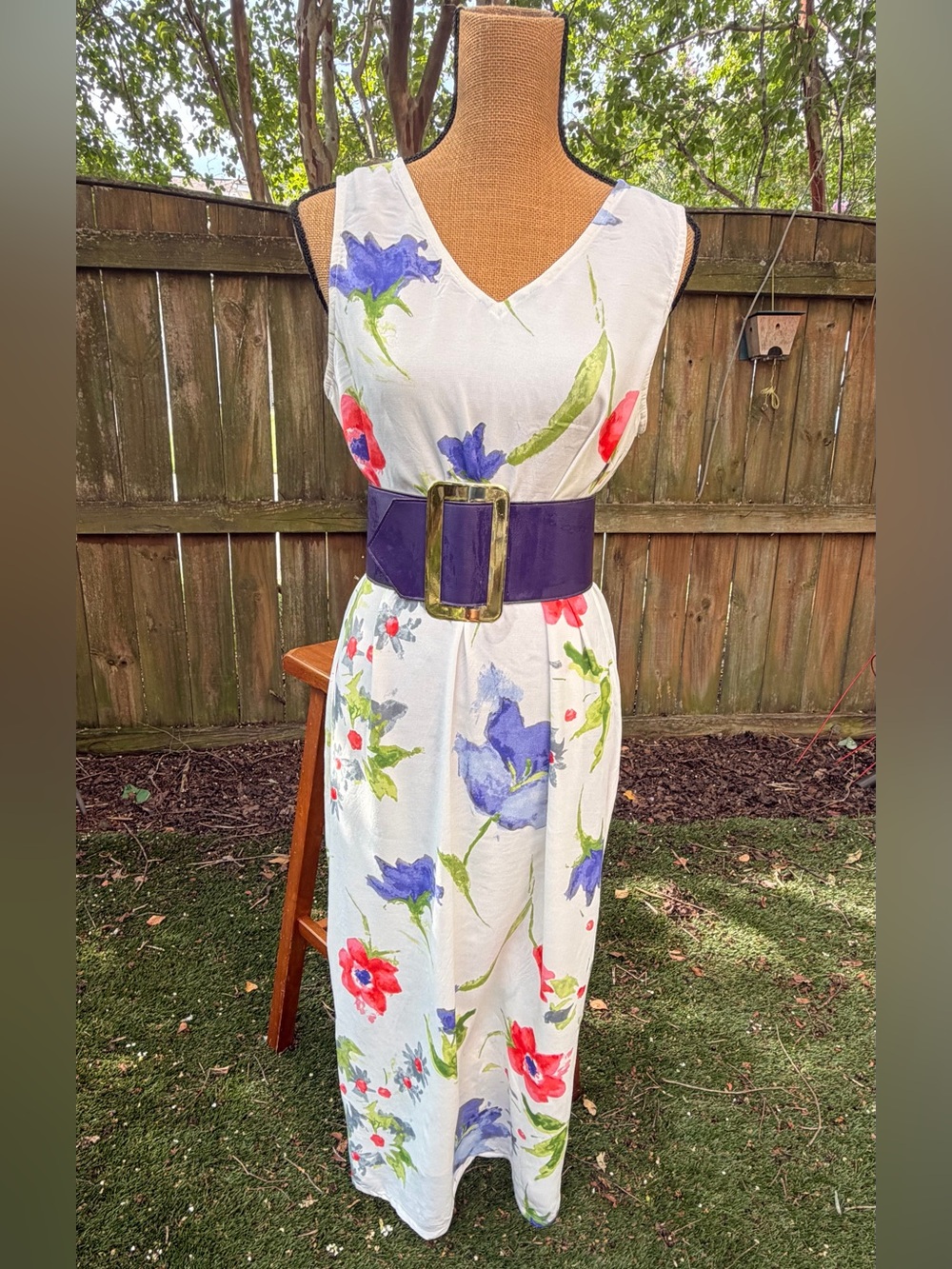 90s Amorose Watercolor Floral Maxi Dress 100% Rayon Romantic Dress BELT Included